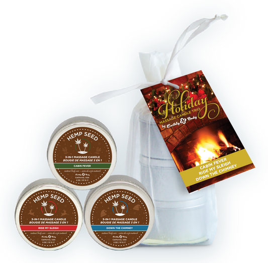 Holiday Trio - 2 Oz. Holiday Candles in Organza  Bag EB-HSCH221T Holiday Trio - 2 Oz. Holiday Candles in Organza  Bag EB-HSCH221T