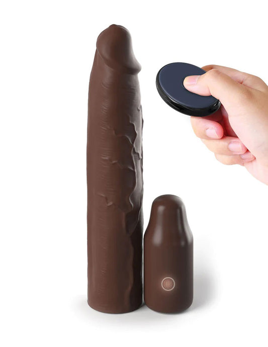 Fantasy X-Tensions Elite 9 Inch Sleeve Vibrating  3 Inch Plug With Remote - Brown PD4155-29 Fantasy X-Tensions Elite 9 Inch Sleeve Vibrating  3 Inch Plug With Remote - Brown PD4155-29