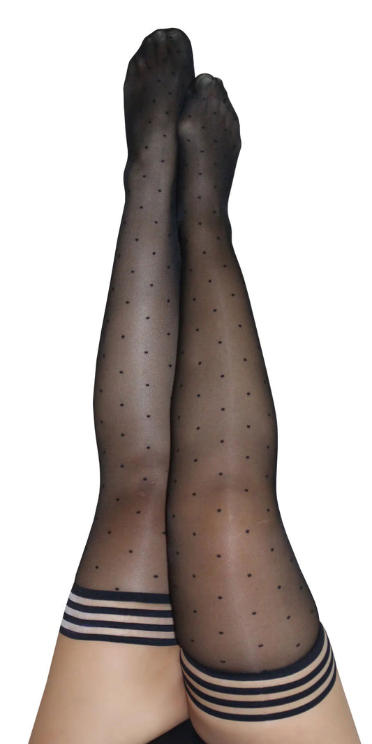 Ally - Polka Dot Thigh High - Size D - Black KX-1304D-BLK-D Ally - Polka Dot Thigh High - Size D - Black KX-1304D-BLK-D