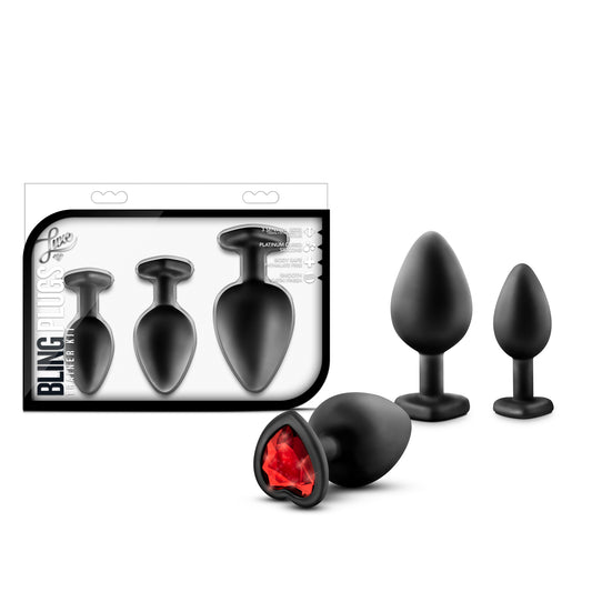 Luxe - Bling Plugs Training Kit - Black With Red Gems BL-395825 Luxe - Bling Plugs Training Kit - Black With Red Gems BL-395825