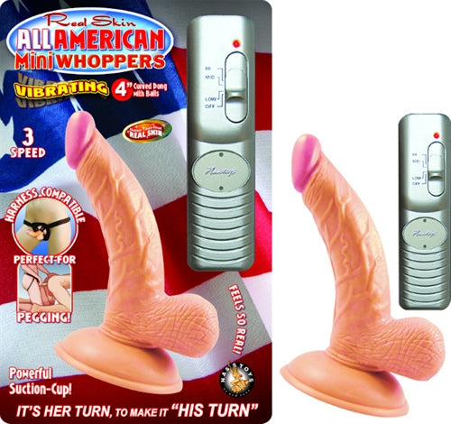 All American Mini Whoppers  Vbrating 4-Inch Curved Dong W/balls-Flesh NW2391-1 All American Mini Whoppers  Vbrating 4-Inch Curved Dong W/balls-Flesh NW2391-1