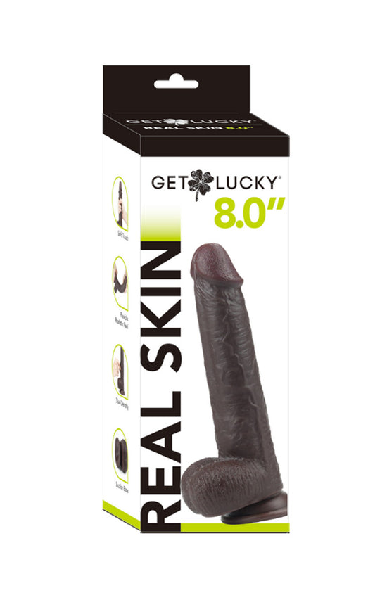 Get Lucky 8 Inch Real Skin Dildo - Dark Brown TMN-GL-0657 Get Lucky 8 Inch Real Skin Dildo - Dark Brown TMN-GL-0657