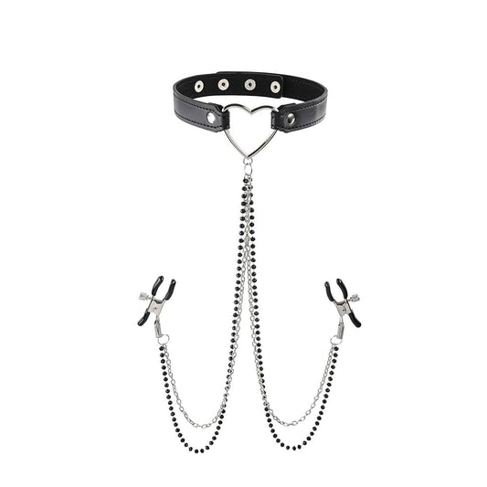 Amor Collar With Nipple Clamps - Black SS09834 Amor Collar With Nipple Clamps - Black SS09834