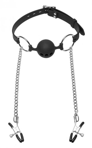 Hinder Silicone Breathable Ball Gag and  Nipple Clamps MS-AD699 Hinder Silicone Breathable Ball Gag and  Nipple Clamps MS-AD699