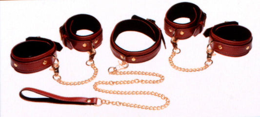 6 Piece Burgundy Bondage Set Burgundy Cuffs,  Collar and Leash MS-AG883-BUR 6 Piece Burgundy Bondage Set Burgundy Cuffs,  Collar and Leash MS-AG883-BUR