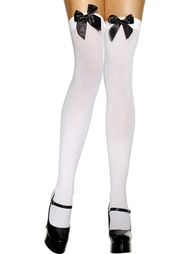 Thigh High Stockings With Black Bow - White FV-42760 Thigh High Stockings With Black Bow - White FV-42760