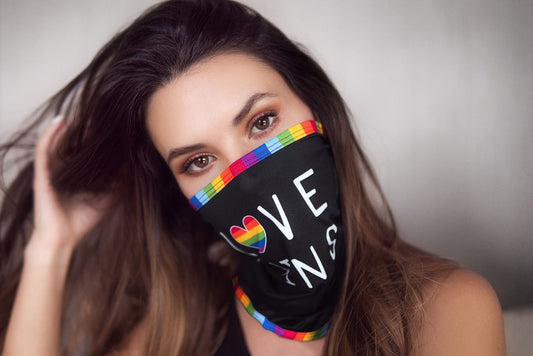 Face/ Neck Bandana - Love Wins - Black/  Rainbow Print - One Size GE-251-OS Face/ Neck Bandana - Love Wins - Black/  Rainbow Print - One Size GE-251-OS