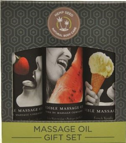 Edible Massage Oil Gift Set Box - 2 Fl. Oz. Bottles - Strawberry, Watermelon, Vanilla EB-MSEG003 Edible Massage Oil Gift Set Box - 2 Fl. Oz. Bottles - Strawberry, Watermelon, Vanilla EB-MSEG003