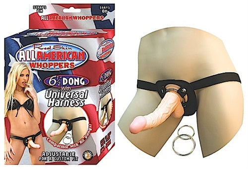 All American Whoppers 6.5-Inch- Dong With  Universal Harness- Flesh NW2323-1 All American Whoppers 6.5-Inch- Dong With  Universal Harness- Flesh NW2323-1