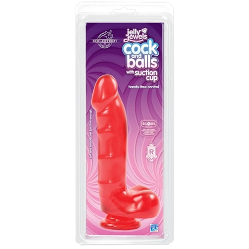 Jelly Jewels - Cock and Balls With Suction Cup - Red DJ7013-01 Jelly Jewels - Cock and Balls With Suction Cup - Red DJ7013-01