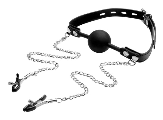 Silicone Ball Gag W/nipple Clamps STR-AE976 Silicone Ball Gag W/nipple Clamps STR-AE976