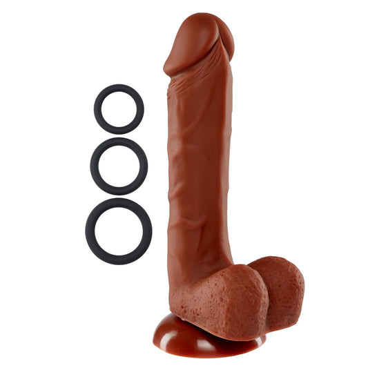 Pro Sensual Premium Silicone 8 Inch Dong With 3  Cockrings - Brown WTC852875 Pro Sensual Premium Silicone 8 Inch Dong With 3  Cockrings - Brown WTC852875