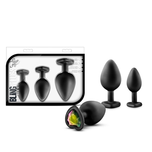Luxe - Bling Plugs Training Kit - Black With Rainbow Gems BL-395815 Luxe - Bling Plugs Training Kit - Black With Rainbow Gems BL-395815