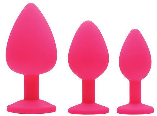 Pink Pleasure 3 Piece Silicone Anal Plugs With Gems FR-AE902-PINK Pink Pleasure 3 Piece Silicone Anal Plugs With Gems FR-AE902-PINK