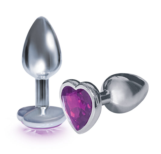 The 9's the Silver Starter Heart Bejeweled Stainless Steel Plug - Violet ICB2610-2 The 9's the Silver Starter Heart Bejeweled Stainless Steel Plug - Violet ICB2610-2