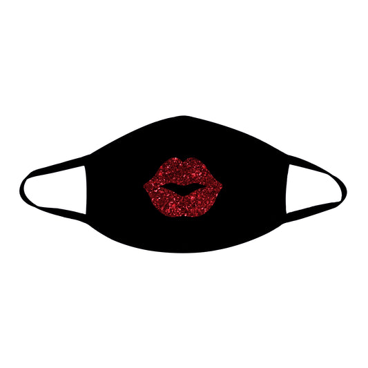 Pucker Up Red Glitter Lips Face Mask With Black  Trim NN-MSKM-RKIBLA Pucker Up Red Glitter Lips Face Mask With Black  Trim NN-MSKM-RKIBLA