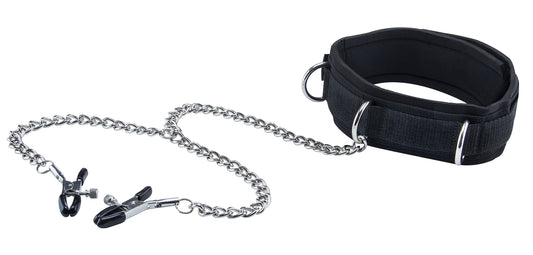 Velcro Collar With Nipple Clamps - Black OU-OU671BLK Velcro Collar With Nipple Clamps - Black OU-OU671BLK
