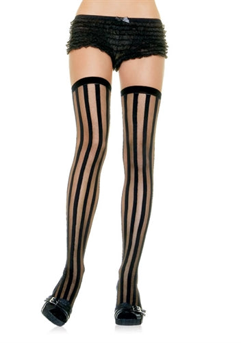 Striped Sheer Stockings - One Size - Black LA-9209 Striped Sheer Stockings - One Size - Black LA-9209
