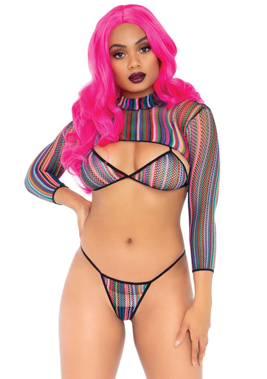3 Pc Fishnet Bikini G-String and Crop Top - One Size - Multicolor LA-81607MULTI 3 Pc Fishnet Bikini G-String and Crop Top - One Size - Multicolor LA-81607MULTI