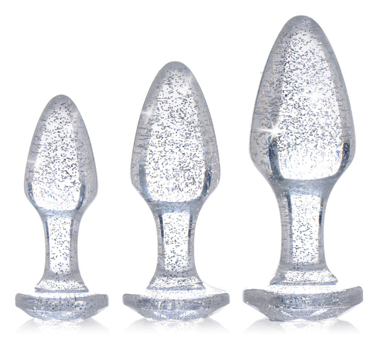Glitter Gem Anal Plug Set - Silver BTYS-AG587-SIL Glitter Gem Anal Plug Set - Silver BTYS-AG587-SIL