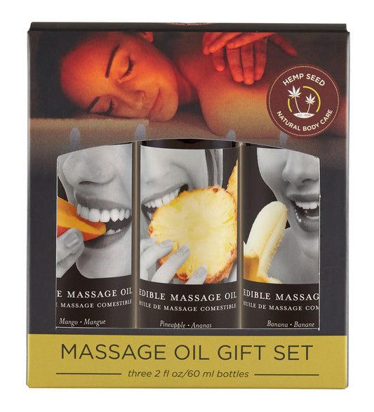 Edible Massage Oil Gift Set Box - 2 Fl. Oz. Bottles - Banana, Mango, Pineapple EB-MSEG003TR Edible Massage Oil Gift Set Box - 2 Fl. Oz. Bottles - Banana, Mango, Pineapple EB-MSEG003TR