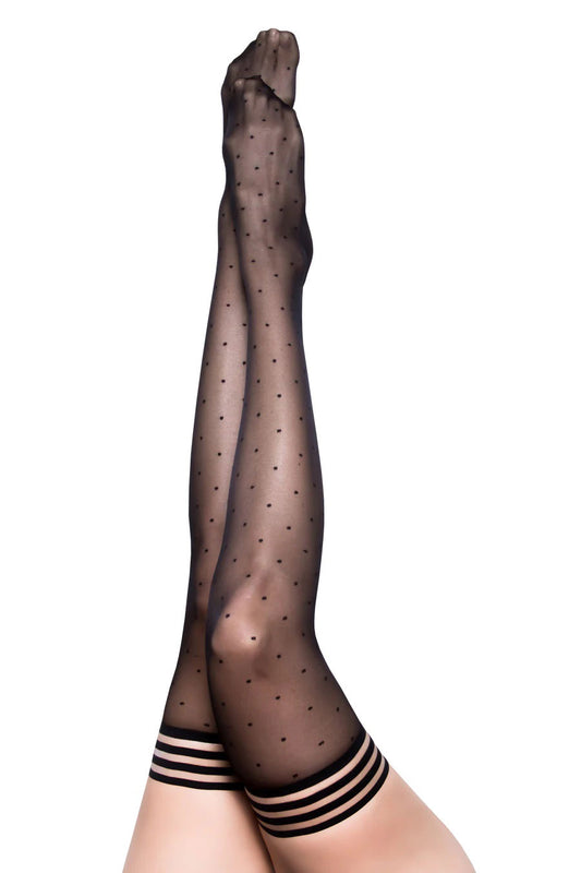 Ally - Polka Dot Thigh High - Size B - Black KX-1304B-BLK-B Ally - Polka Dot Thigh High - Size B - Black KX-1304B-BLK-B