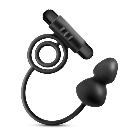 Anal Adventures- Platinum- Silicone Anal Plug With Vibrating C-Ring - Black BL-01805 Anal Adventures- Platinum- Silicone Anal Plug With Vibrating C-Ring - Black BL-01805