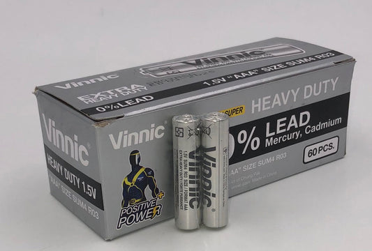 Vinnic Super Heavy Duty AAA Batteries - 2 Pc./ Shrink Pk. - 60 Pcs. Box SR03MSG Vinnic Super Heavy Duty AAA Batteries - 2 Pc./ Shrink Pk. - 60 Pcs. Box SR03MSG