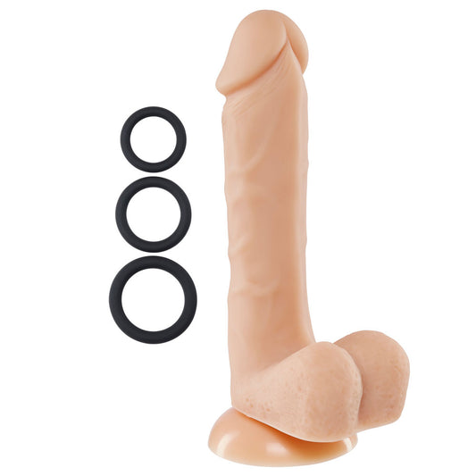 Pro Sensual Premium Silicone 8 Inch Dong With 3  Cockrings - Flesh WTC852851 Pro Sensual Premium Silicone 8 Inch Dong With 3  Cockrings - Flesh WTC852851