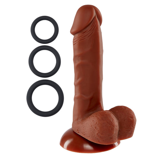 Pro Sensual Premium Silicone 6 Inch Dong With 3  Cockrings - Brown WTC852844 Pro Sensual Premium Silicone 6 Inch Dong With 3  Cockrings - Brown WTC852844