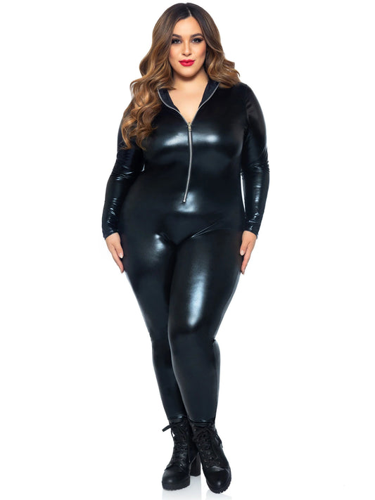 Lame Zipper Front Catsuit - 3x/4x - Black LA-85047XBL3X4 Lame Zipper Front Catsuit - 3x/4x - Black LA-85047XBL3X4