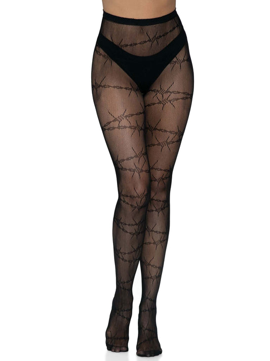 Barbed Wire Fishnet Tights - One Size - Black LA-9717BLKOS