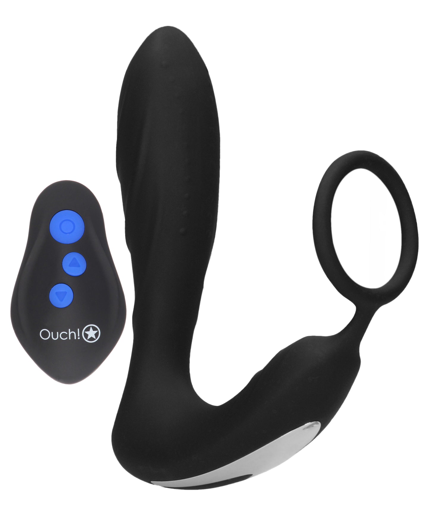 E-Stimulation and Vibration Butt Plug With Cock Ring and Wireless Remote Control - Black OU-OU580BLK