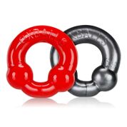 Ultraballs 2-Piece Cockring Set - Steel & Red OX-3010-STR