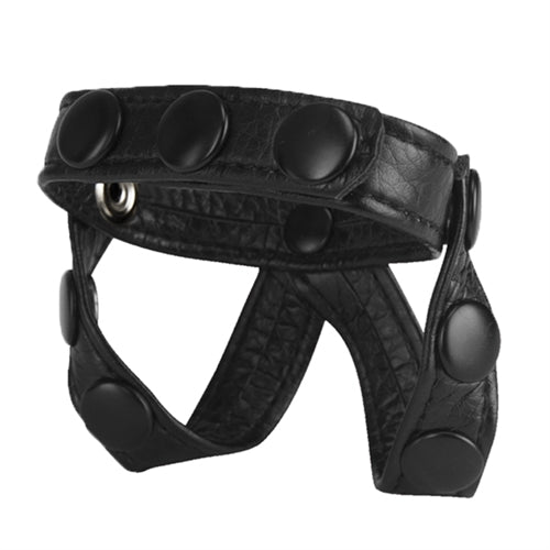 The Macho Collection v-Style Cock Ring and  Ball Divider - Black NW2479