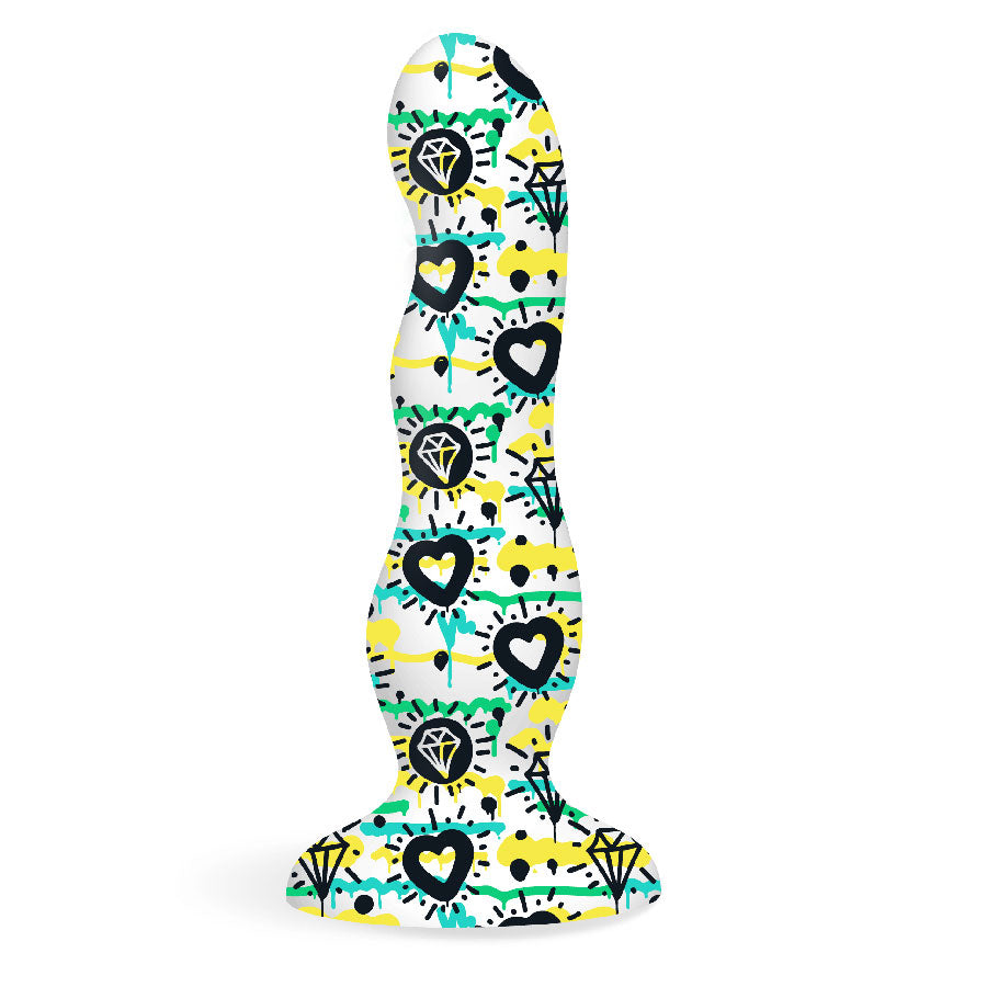 Collage - Diamonds and Hearts - Curvy Silicone Dildo IC9001