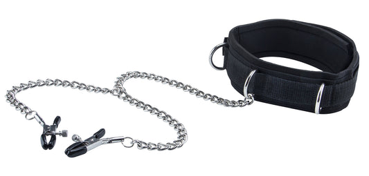 Velcro Collar With Nipple Clamps - Black OU-OU671BLK