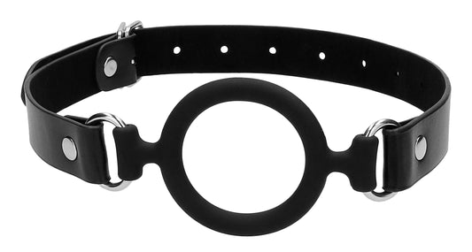 Silicone Ring Gag With Adjustable Bonded Leather  Staps - Black OU-OU679BLK
