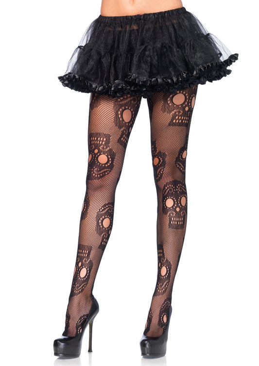 Sugar Skull Net Pantyhose - One Size LA-9982 Sugar Skull Net Pantyhose - One Size LA-9982