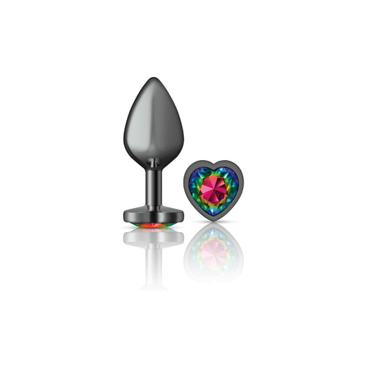 Cheeky Charms-Gunmetal Metal Buttplug- Heart-Rainbow-Medium VB-CC9133